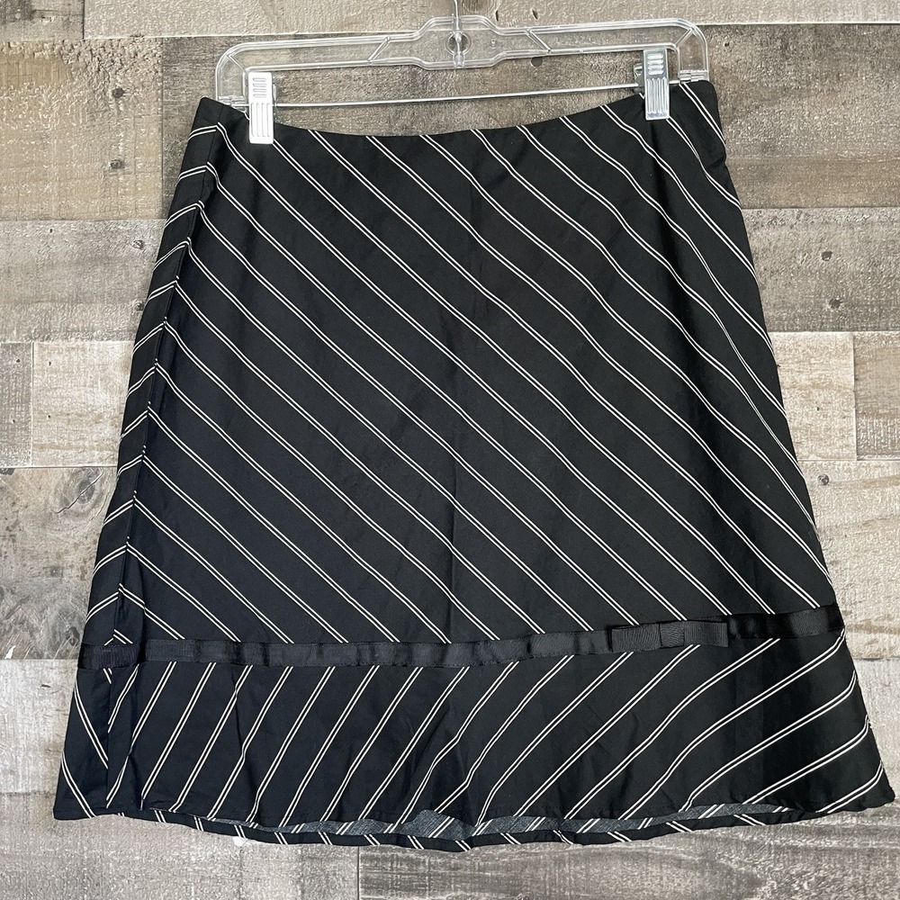Fashion Bug Skirt Womens Size 8 Black Striped Stretch A-line Bow Side Zip Career